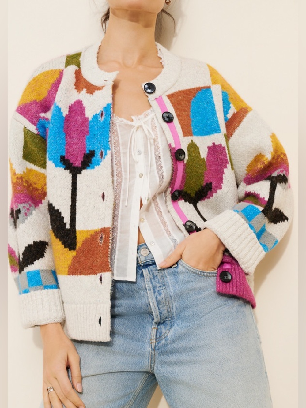 Free People Tulip Whirl Cardigan Size M - Picture 3 of 10